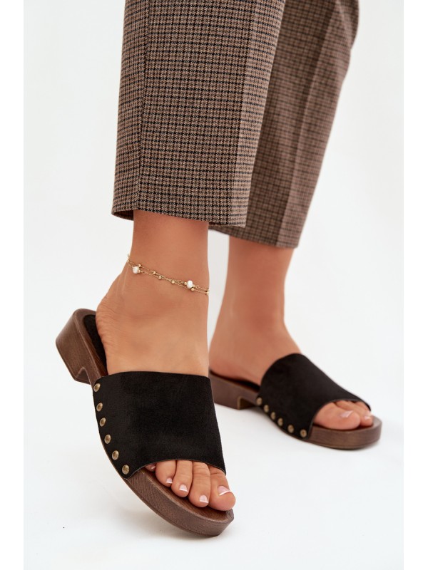 Women's Flat Sandals with Gold Studs Black Girella