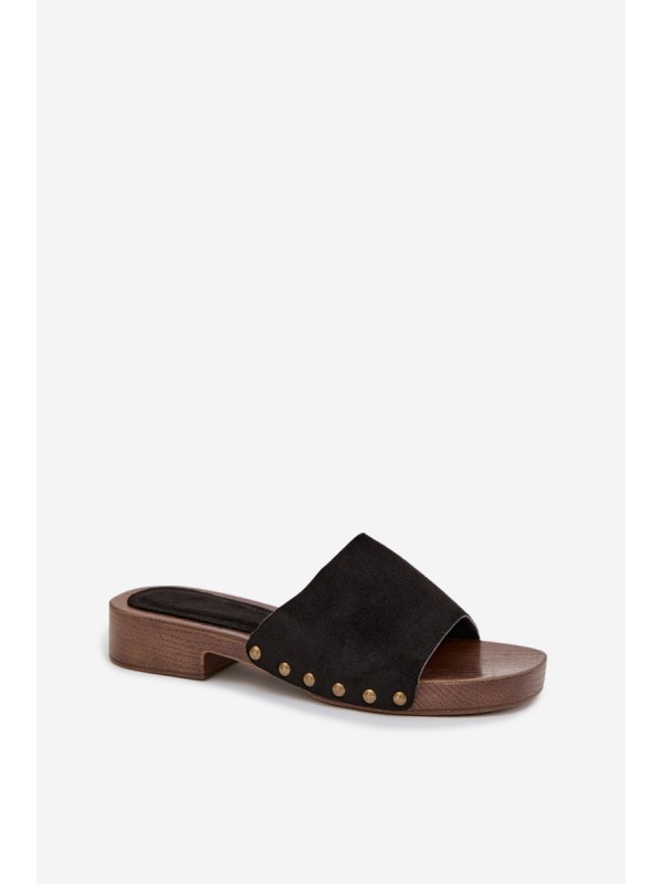 Women's Flat Sandals with Gold Studs Black Girella