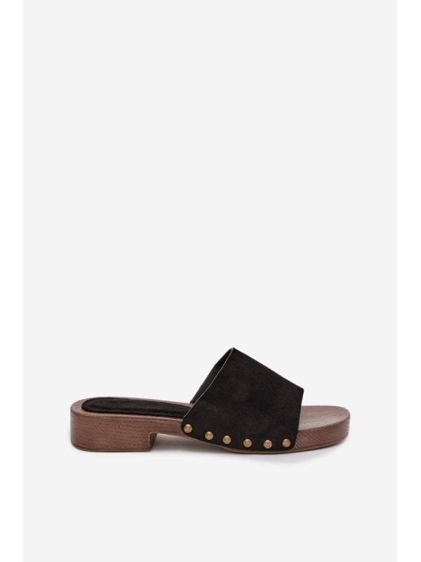 Women's Flat Sandals with Gold Studs Black Girella