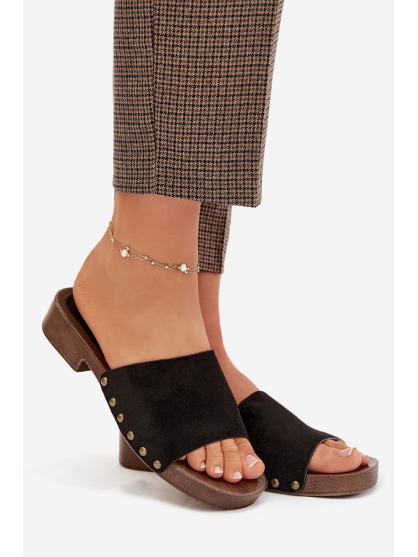 Women's Flat Sandals with Gold Studs Black Girella