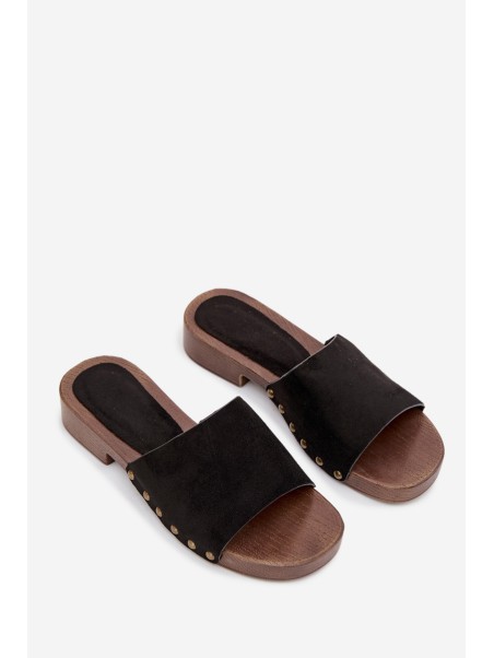 Women's Flat Sandals with Gold Studs Black Girella