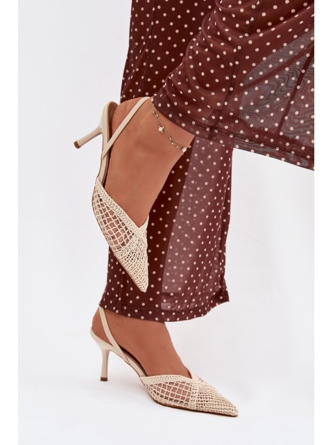 Woven Sandals on Stiletto Light Beige Hanelis
