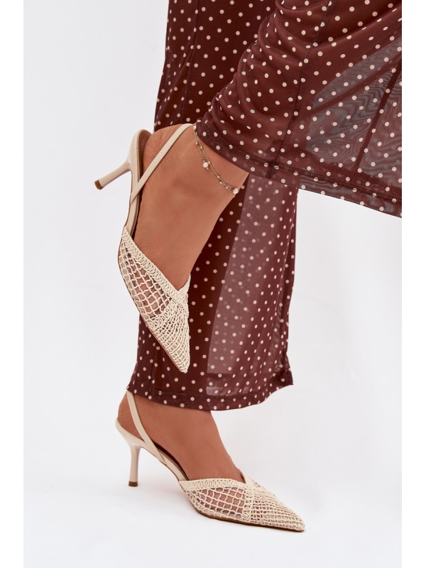 Woven Sandals on Stiletto Light Beige Hanelis