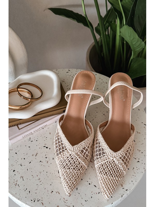Woven Sandals on Stiletto Light Beige Hanelis 2