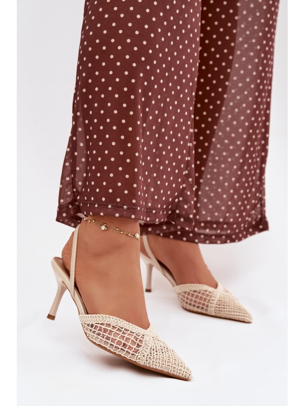 Woven Sandals on Stiletto Light Beige Hanelis