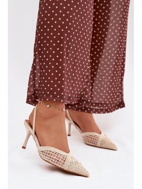 Woven Sandals on Stiletto Light Beige Hanelis
