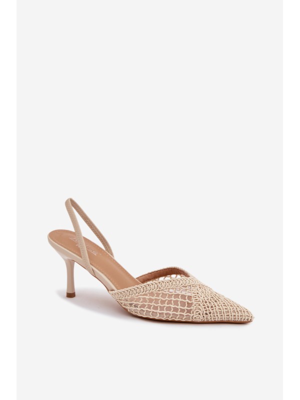 Woven Sandals on Stiletto Light Beige Hanelis