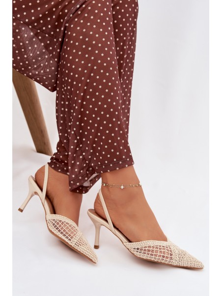 Woven Sandals on Stiletto Light Beige Hanelis