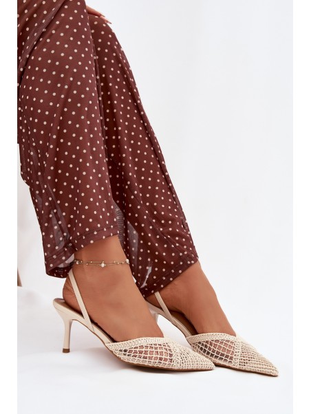 Woven Sandals on Stiletto Light Beige Hanelis