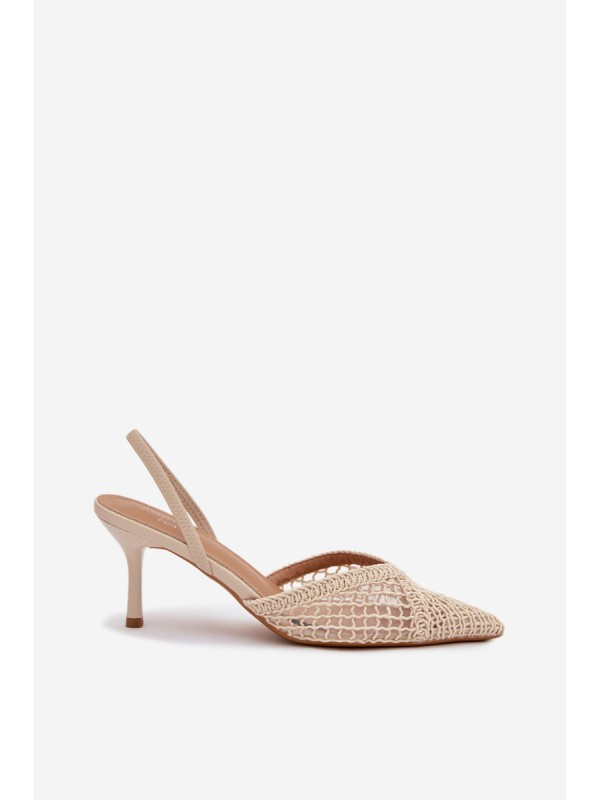 Woven Sandals on Stiletto Light Beige Hanelis