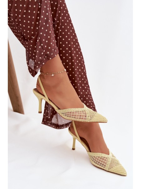 Woven Sandals on Heel Yellow Hanelis