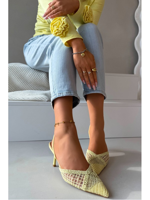 Woven Sandals on Heel Yellow Hanelis 2