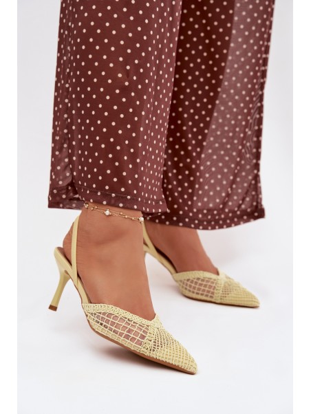 Woven Sandals on Heel Yellow Hanelis