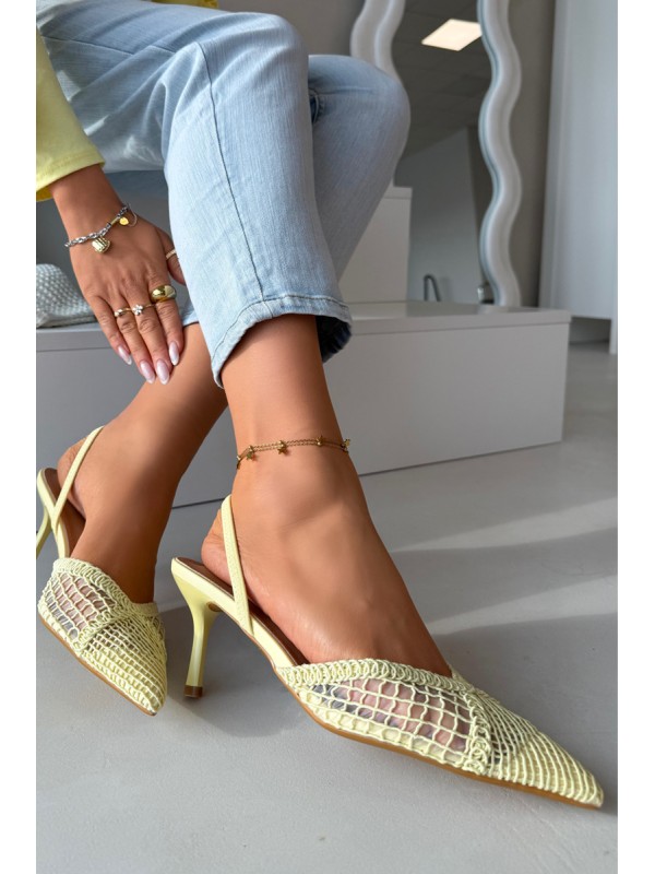Woven Sandals on Heel Yellow Hanelis
