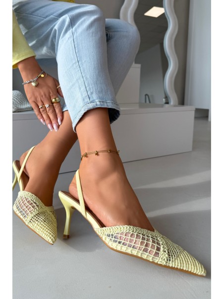 Woven Sandals on Heel Yellow Hanelis