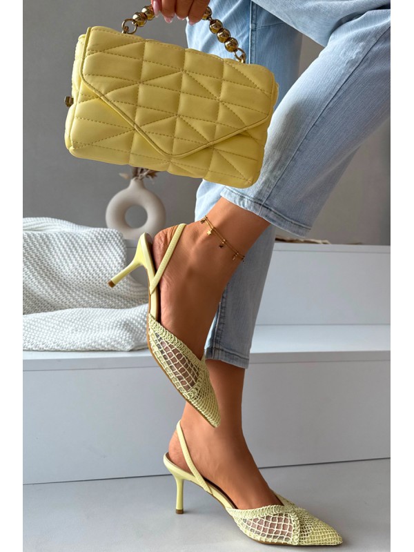 Woven Sandals on Heel Yellow Hanelis