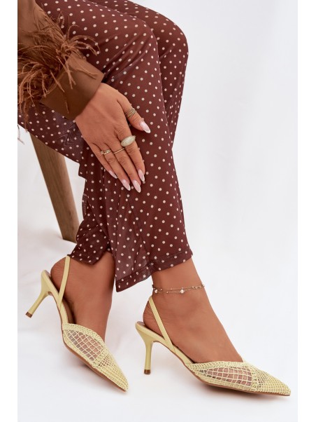 Woven Sandals on Heel Yellow Hanelis