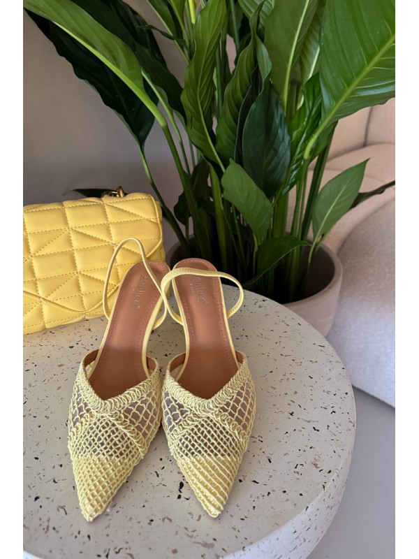 Woven Sandals on Heel Yellow Hanelis