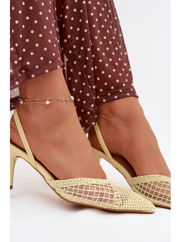 Woven Sandals on Heel Yellow Hanelis