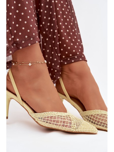 Woven Sandals on Heel Yellow Hanelis