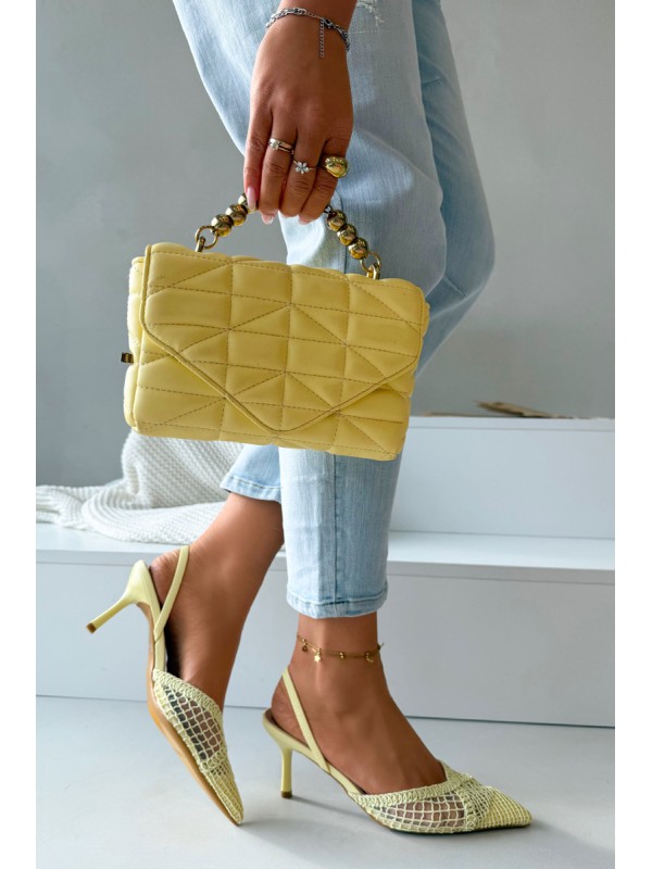 Woven Sandals on Heel Yellow Hanelis