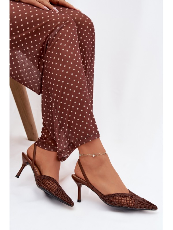 Woven Leather Sandals on Heel Brown Hanelis