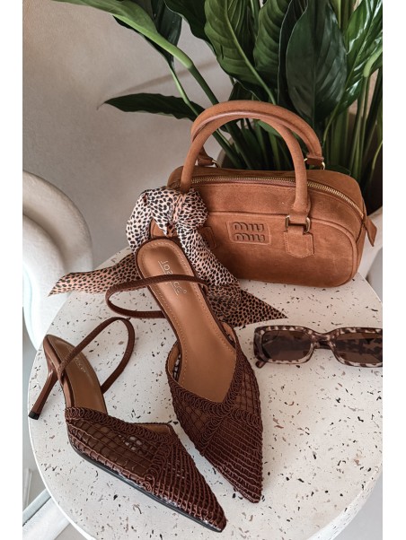Woven Leather Sandals on Heel Brown Hanelis