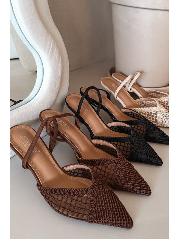 Woven Leather Sandals on Heel Brown Hanelis
