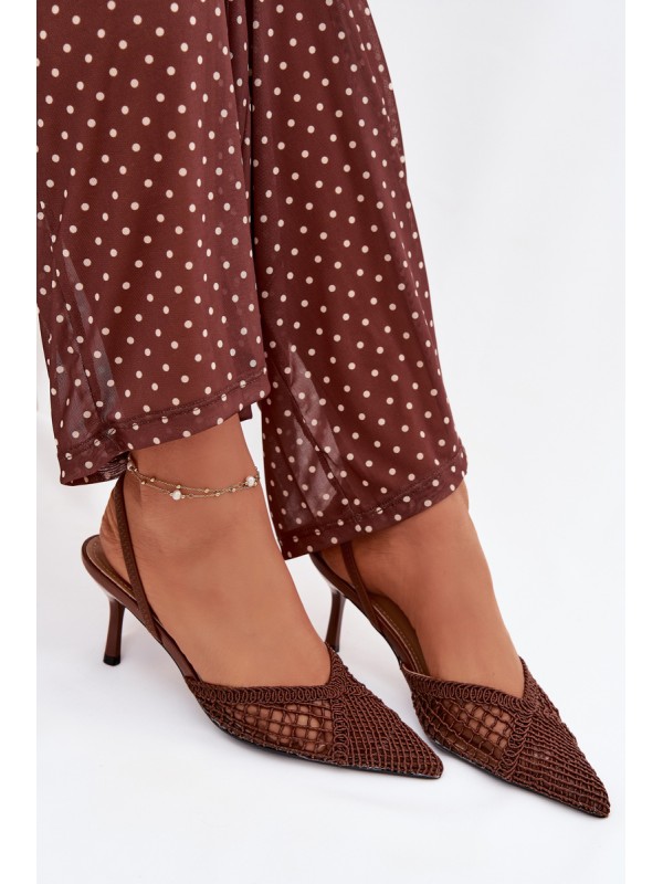 Woven Leather Sandals on Heel Brown Hanelis