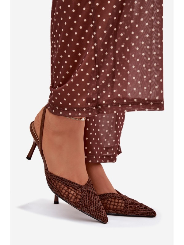 Woven Leather Sandals on Heel Brown Hanelis