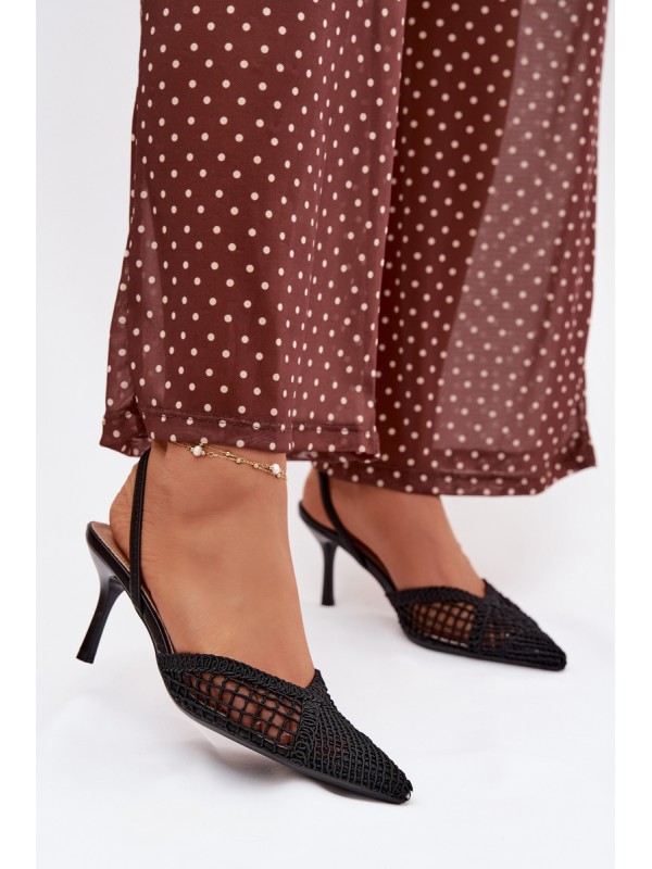 Woven Sandals on Heel Black Hanelis