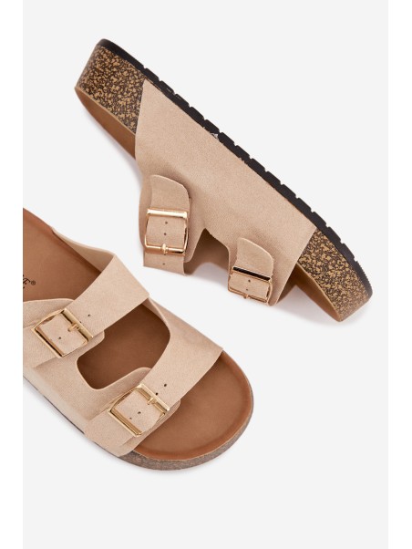 Women's Cork Platform Slides with Gold Clamps Light Beige Tovessa