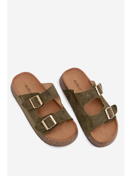 Womens Slippers On Cork Platform With Gold Clamps Green Tovessa