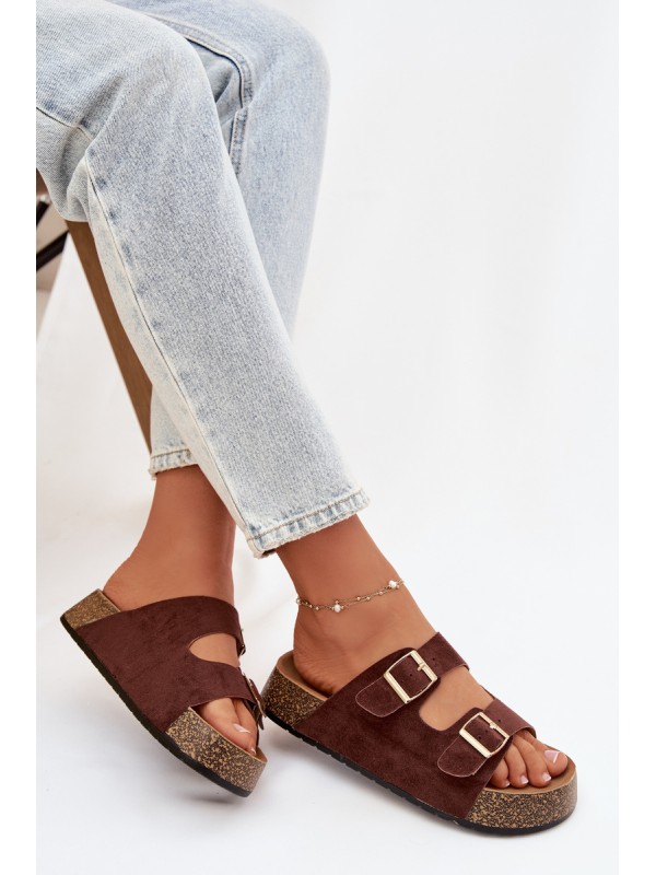 Women's Slippers on Cork Platform with Gold Clamps Tovessa