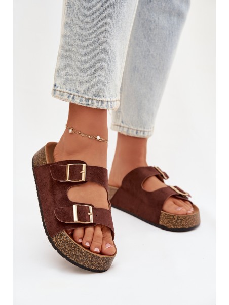 Women's Slippers on Cork Platform with Gold Clamps Tovessa