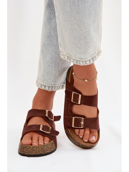 Women's Slippers on Cork Platform with Gold Clamps Tovessa