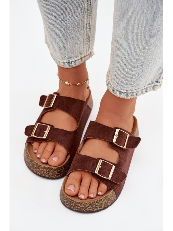 Women's Slippers on Cork Platform with Gold Clamps Tovessa