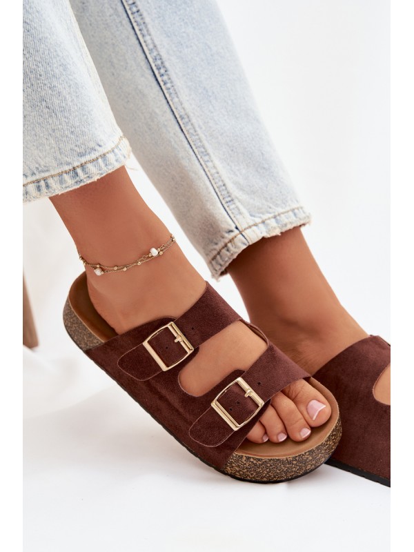 Women's Slippers on Cork Platform with Gold Clamps Tovessa