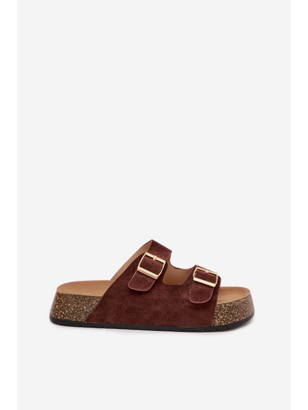 Women's Slippers on Cork Platform with Gold Clamps Tovessa