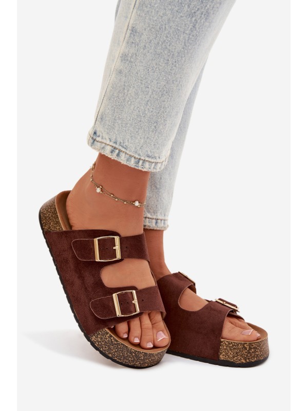 Women's Slippers on Cork Platform with Gold Clamps Tovessa