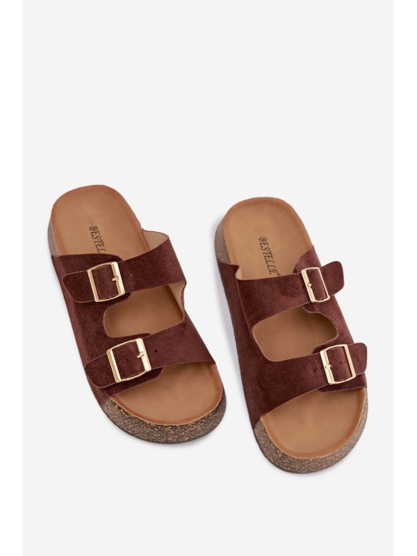 Women's Slippers on Cork Platform with Gold Clamps Tovessa