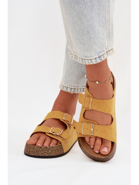 Women's Slippers on Cork Platform with Gold Clips Yellow Tovessa