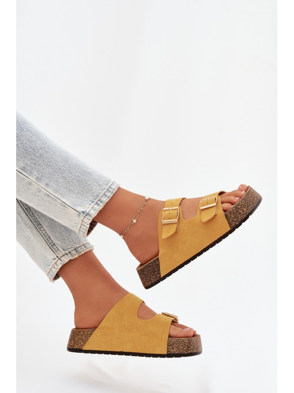 Women's Slippers on Cork Platform with Gold Clips Yellow Tovessa