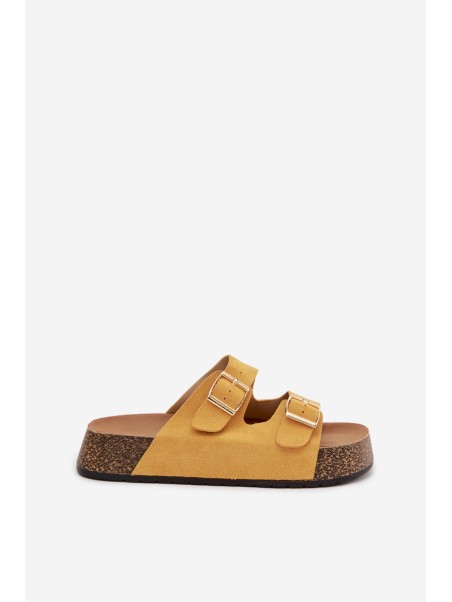 Women's Slippers on Cork Platform with Gold Clips Yellow Tovessa