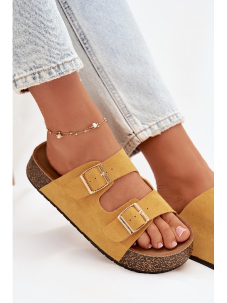 Women's Slippers on Cork Platform with Gold Clips Yellow Tovessa