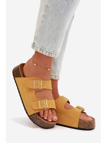 Women's Slippers on Cork Platform with Gold Clips Yellow Tovessa