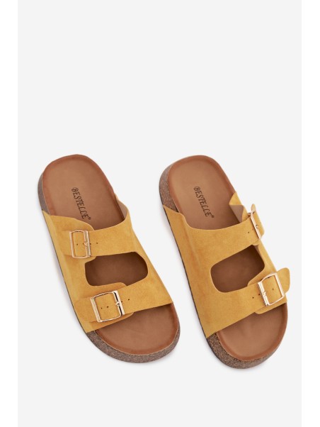 Women's Slippers on Cork Platform with Gold Clips Yellow Tovessa