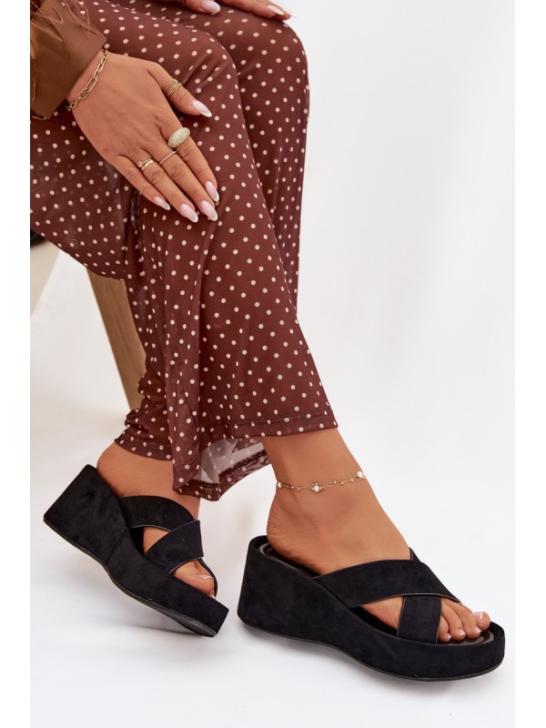 Women s Platform Flip Flops in Eco Suede Black Calorine