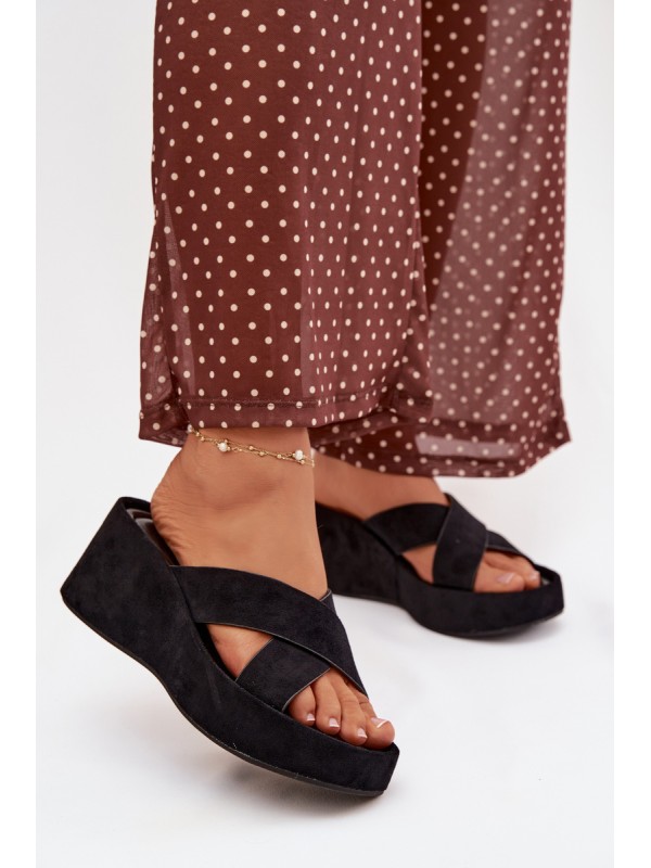 Women s Platform Flip Flops in Eco Suede Black Calorine 2