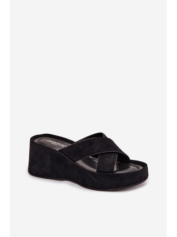 Women s Platform Flip Flops in Eco Suede Black Calorine